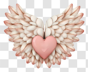 Flower Heart - Feathered Wings With Pink Heart Transparent PNG