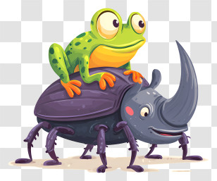 Frog Riding Beetle - Frog Riding A Rhinoceros Beetle Transparent PNG