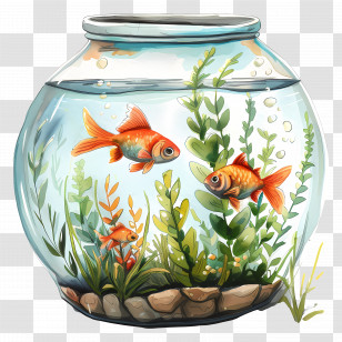 Fish Tank - Goldfish Swimming In A Decorative Fishbowl Transparent PNG