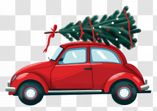 Christmas Tree On Car - Red Car With A Christmas Tree On Top Transparent PNG