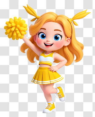 Cute Cartoon Cheerleader Girl - Cute Yellow Cheerleader Girl Transparent PNG