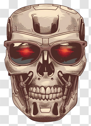 Skull Robot Head - Futuristic Robot Skull With Red Eyes Transparent PNG