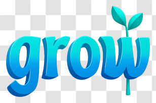 Grow Logo - Blue Grow Text With Sprout Transparent PNG