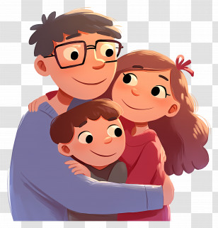 Cute Cartoon Family - Cartoon Family Hugging Transparent PNG