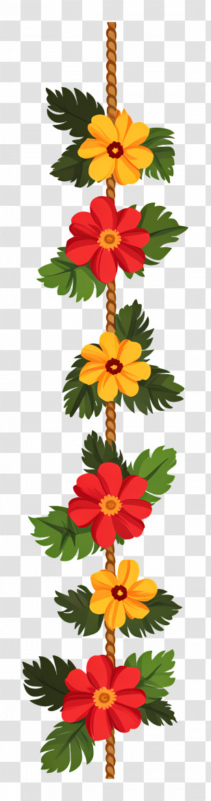 Ugadi Garland - Floral Garland With Yellow And Red Flowers Transparent PNG