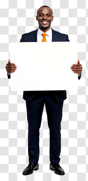 Businessman Holding Blank Placard - Man In Suit Holding Blank Sign Transparent PNG