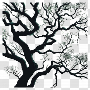 Tree Silhouette - Black Tree Silhouette With Twisted Branches Transparent PNG