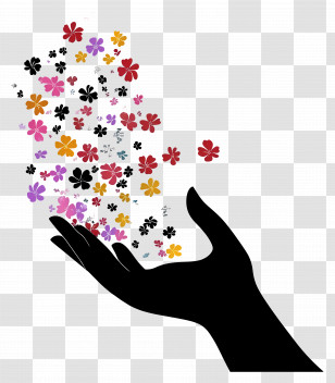 Butterfly Hand - Silhouette Hand Releasing Flowers Transparent PNG