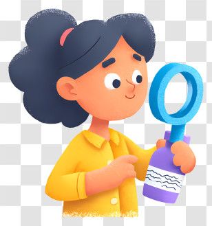 Woman Examining Product Label - Curious Girl Blowing Bubbles Transparent PNG