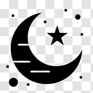 Star And Crescent - Crescent Moon And Star Symbol In Simple Black Style Transparent PNG