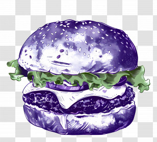 Burger Pattern - Purple Artistic Burger Illustration Transparent PNG