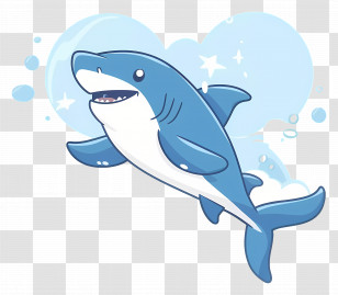 Cute Shark - Adorable Blue Cartoon Shark Transparent PNG