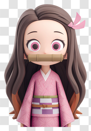 Nezuko Kamado - Chibi Girl With Bamboo Muzzle Transparent PNG