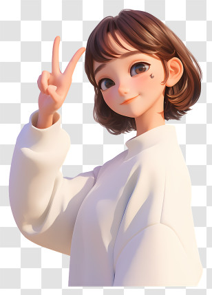 Victory Sign - Cartoon Girl With Peace Sign Transparent PNG