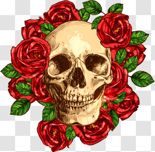 Flowers - Skull Illustration Surrounded By Roses Transparent PNG