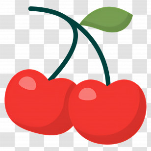 Cherry - Bright Red Cherries With Green Stem And Leaf Transparent PNG