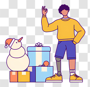Gift Giving - Person With Snowman And Christmas Gifts Transparent PNG