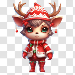 Christmas Reindeer - Cute Christmas Deer With Festive Winter Outfit Transparent PNG