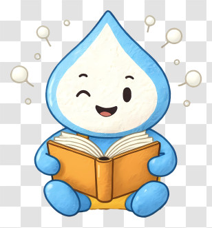 Water Drop Mascot - Playful Water Drop Reading Book Transparent PNG