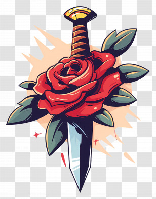 Rose Tattoo - Rose And Dagger Tattoo Design Transparent PNG