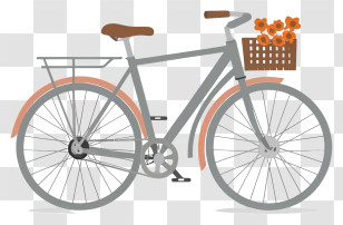 Bicycle With Basket - Bicycle With Flower Basket Illustration Transparent PNG