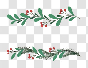 Green Branch - Holiday Garland With Red Berries And Green Leaves Transparent PNG