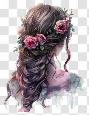 Hair Style - Woman With Floral Braided Hairstyle Transparent PNG