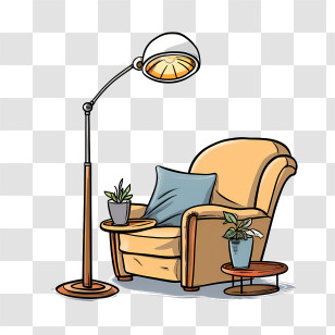 Couch And Lamp - Cozy Armchair And Floor Lamp With Indoor Plants Transparent PNG