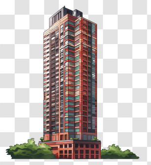 Skyscraper - Modern High-Rise Apartment Building Illustration Transparent PNG