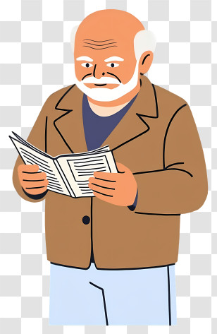 Cartoon Grandpa - Elderly Man Reading A Book Transparent PNG