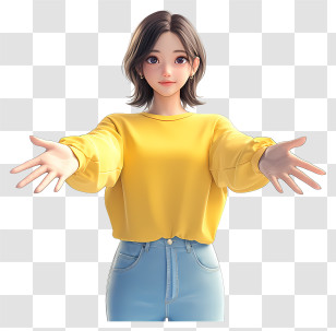Girl With Hands Outstretched - Girl In Yellow Sweater With Open Arms Transparent PNG