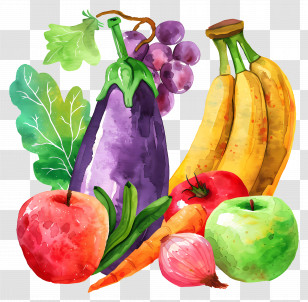 Vegetables And Fruits - Artistic Watercolor Fruits And Vegetables Transparent PNG