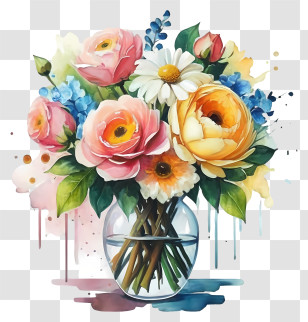 Cartoon - Beautiful Flower Bouquet In Vase Transparent PNG
