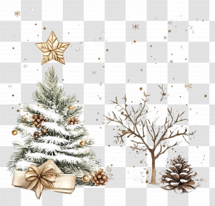 Christmas Card - Snowy Christmas Tree With Star Transparent PNG
