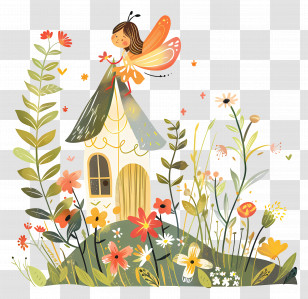 Fairy Garden - Fairy House With Flowers Transparent PNG