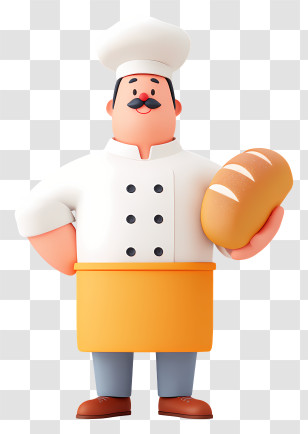 Chef Holding Loaf Bread - Friendly Baker Holding Bread Loaf Transparent PNG
