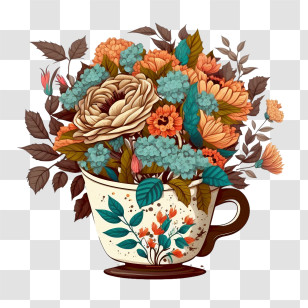 Cartoon Coffee Cup
 - Teacup With Elegant Floral Arrangement Transparent PNG