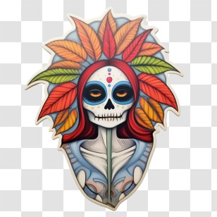 Skelita Calaveras - Day Of The Dead Sugar Skull With Floral Design Transparent PNG