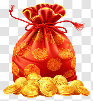 Money Bag - Red Pouch Filled With Golden Coins Transparent PNG