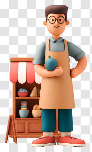 Small Business Owner - Friendly Shopkeeper At Market Stall Transparent PNG