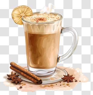 Masala Chai - Glass Of Spiced Coffee With Cinnamon And Anise Transparent PNG