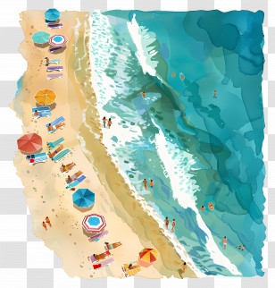 Top View Beach - Beach With Umbrellas And Sea Transparent PNG