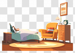 Bed Room - Cozy Bedroom Interior Transparent PNG