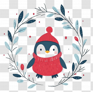 Christmas Penguin - Cute Penguin In Festive Wreath Illustration Transparent PNG
