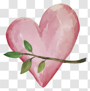 Cartoon - Heart With Branch And Leaves Transparent PNG