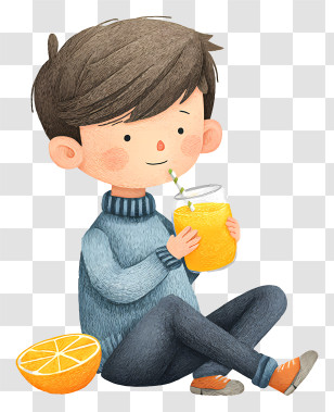 Child Drinking Orange Juice - Boy Drinking Juice Cartoon Illustration Transparent PNG