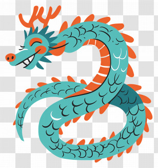 Cute Dragon - Colorful Cartoon Dragon With Antlers Transparent PNG