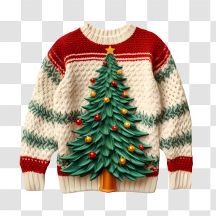 Christmas Sweater - Christmas-Themed Sweater With Tree And Ornaments Transparent PNG