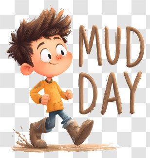 International Mud Day - Joyful Boy Walking In Mud Transparent PNG