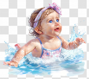 Swimming Suit - Happy Baby Swimming And Splashing In Water Transparent PNG